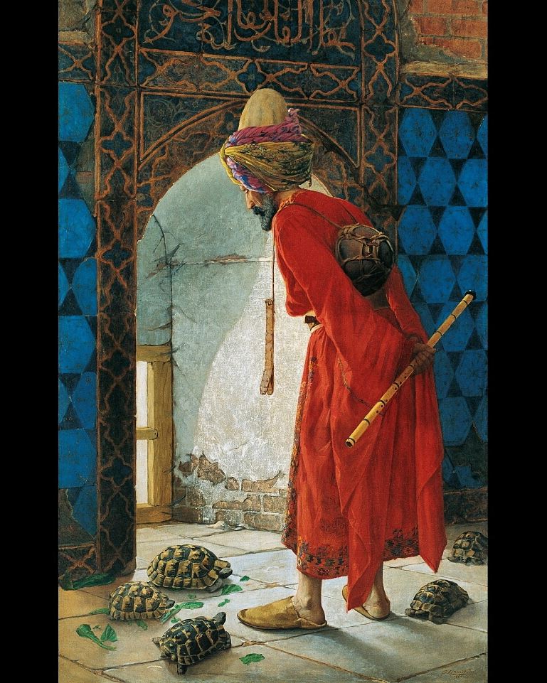 archaeologyart's tweet photo. Osman Hamdi Bey (1842-1910) : The Tortoise Trainer (Kaplumbağa Terbiyecisi), 1906, Oil on canvas, 221.5 x 120 cm, Pera Museum, Istanbul. https://t.co/JhQpn7zYRp