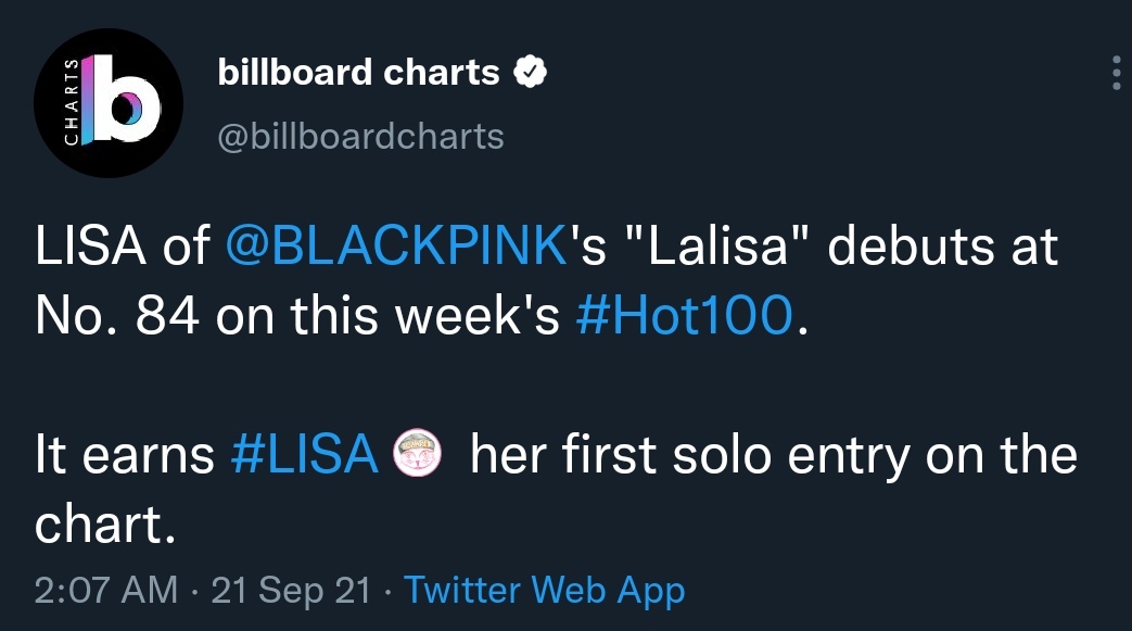 LISANATIONS_'s tweet photo. #LALISA by #LISA debuts at #84 on Billboard Hot100 and #2 both on Billboard Global 200 and Billboard Global Excl. US charts!

WE ARE VERY PROUD OF YOU LISA! Congratulations! https://t.co/OtKQ6299zc