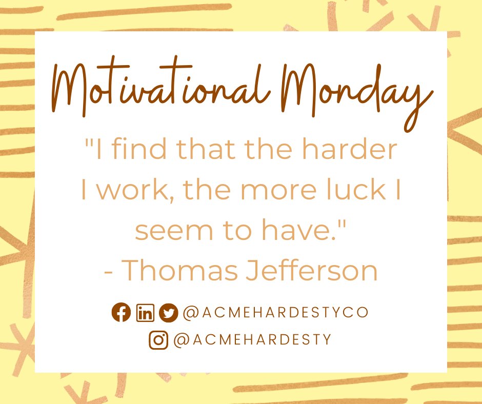 AcmeHardestyCo's tweet photo. Happy #MotivationalMonday! Heading into the week can be tough but it is important to remember to work hard and stay focused. Give it 💯 this week!
#MotivationMonday #AHThoughts #MondayMood #Monday #MondayMotivation https://t.co/ex9Z0BPiSP
