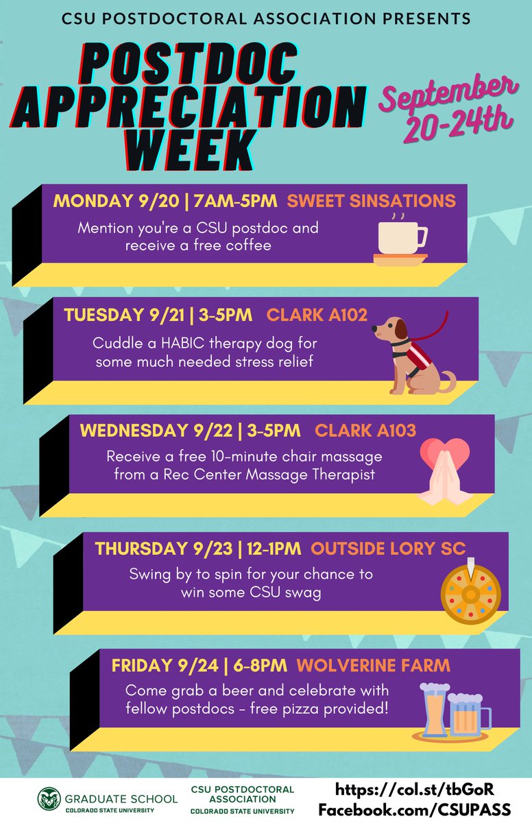 To all our CSU Postdoctoral Scholars - we appreciate you so very much!!! Please enjoy the celebratory events this week that are all about 🎊🌟YOU🌟🎉!