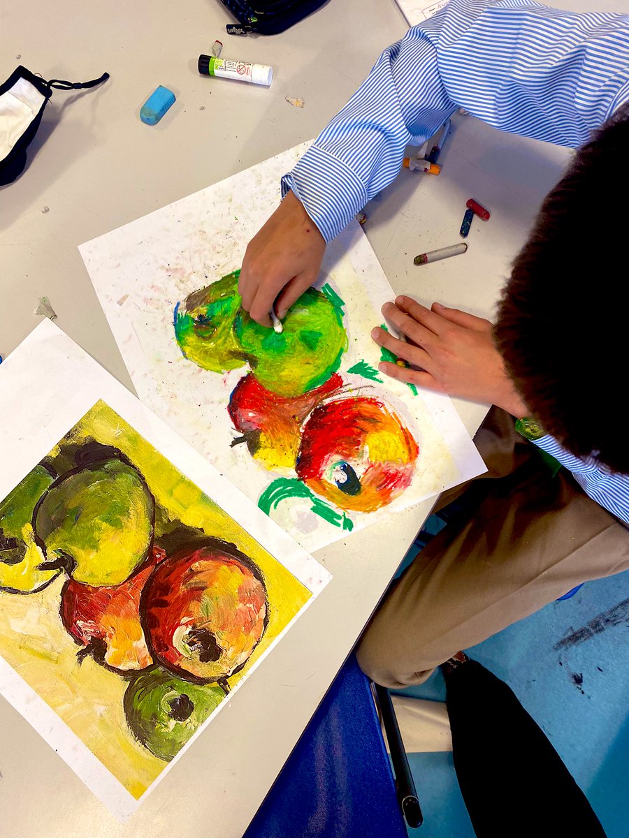 Year 10 are taking on one of the greats … Cezanne! A traditional start to what will very quickly become an alternative take on structure and shape. Oil pastel mania in the department today! #KewHouseArt #gcse #mesmerising #focussedstudents