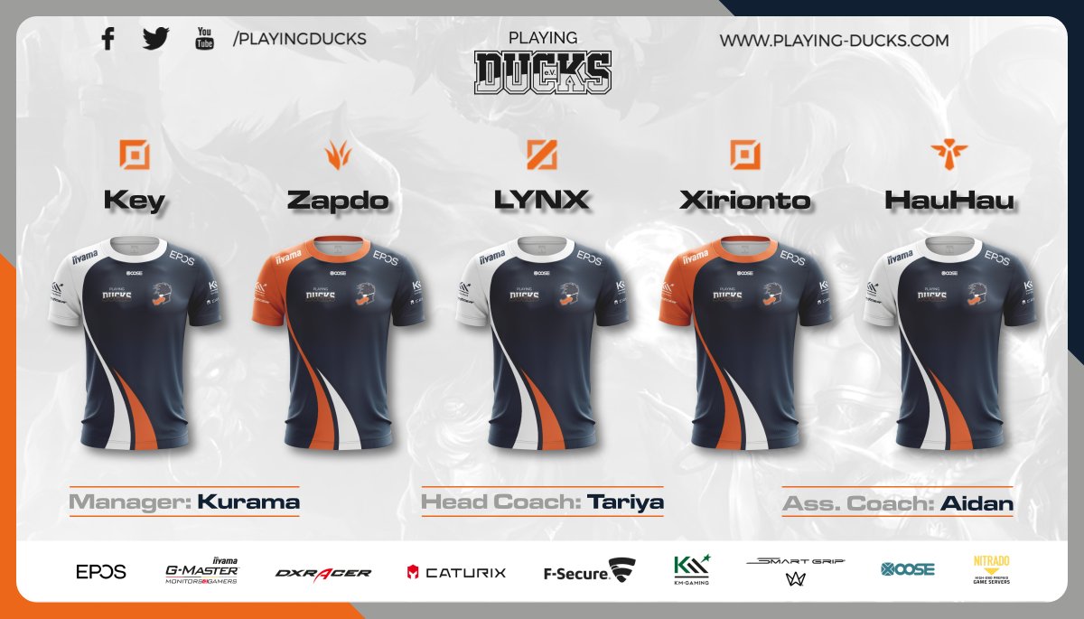 Wir begrüßen das erste unser neuen League of Legends Lineups für den <a href="/PrimeLeague/">Die Techniker Prime League</a> Winter Split und freuen uns auf eine gemeinsame und erfolgreiche Saison👾

@PD_Keyy, <a href="/ZapdoLoL/">zap</a>, <a href="/Mid_LYNX/">Lynx</a>, <a href="/xirionto/">Xirionto</a>, <a href="/Hauhauschnitte/">Seiya🇯🇵</a>, <a href="/TSGKurama/">Maurice// Kurama</a>, <a href="/TariyaLol/">Amy</a>, <a href="/Aidan_lol_/">Aidan</a> 

#DucksFlyTogether🦆
