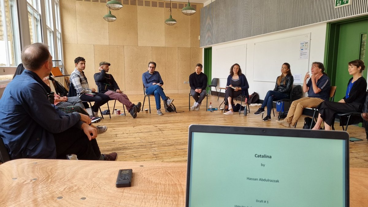 It's been incredible to have had a full script read through today with such an inspiring group of actors. And in person! 
<a href="/untold_arts/">Untold Arts</a> <a href="/abdulrazzak/">Hassan Abdulrazzak</a> <a href="/FawazAM/">Fawaz Al-Matrouk</a> <a href="/NNadifactress/">Nadia Nadif #CeaseFireNOW</a>