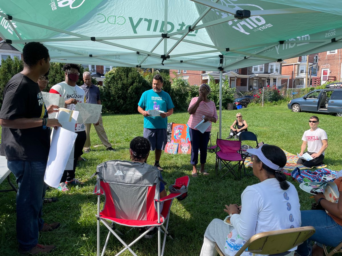 Readby4th's tweet photo. The Adger Family presented their sketches to Germantown on Saturday. The community gave feedback and now Khaleel, Faruq and Faysal will begin to finalize Germantown's Reading Promise Billboard!

#WeWillWriteTheWorld
#MuralArts
#ReadingPromise
#Germantown https://t.co/QQsBERVYcK
