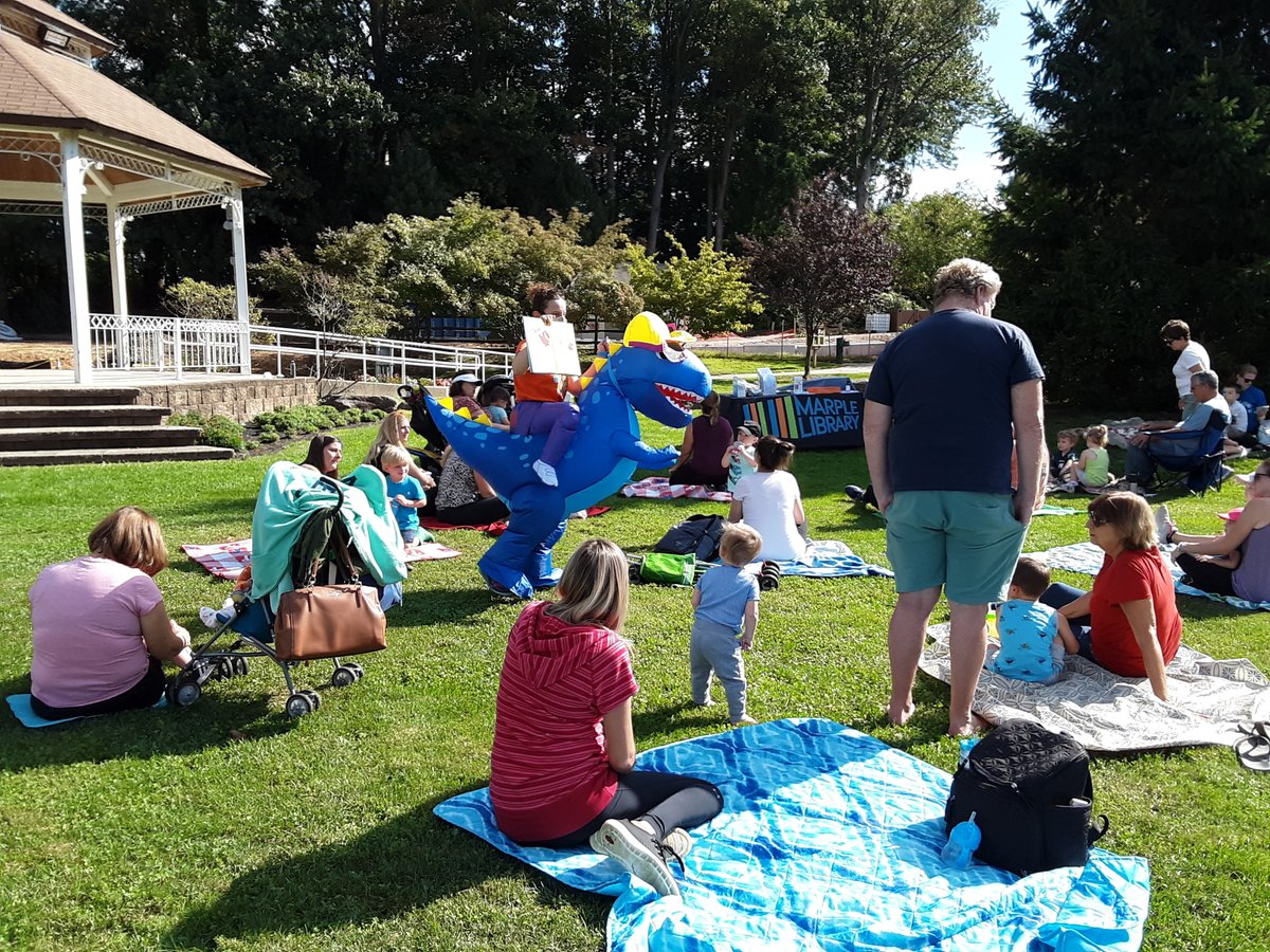 MarpleLibrary's tweet photo. THANK YOU to everyone who came out to Outdoor Storytime with Miss Mel. Now let's get ready for music and Kona Ice truck starting at 4pm back at Veterans Memorial Park on Lawrence Rd!!! Adults, Steel Drum Music starts at 5pm!!! See everyone soon. #MarpleLibrary https://t.co/zZZvD3s4rI