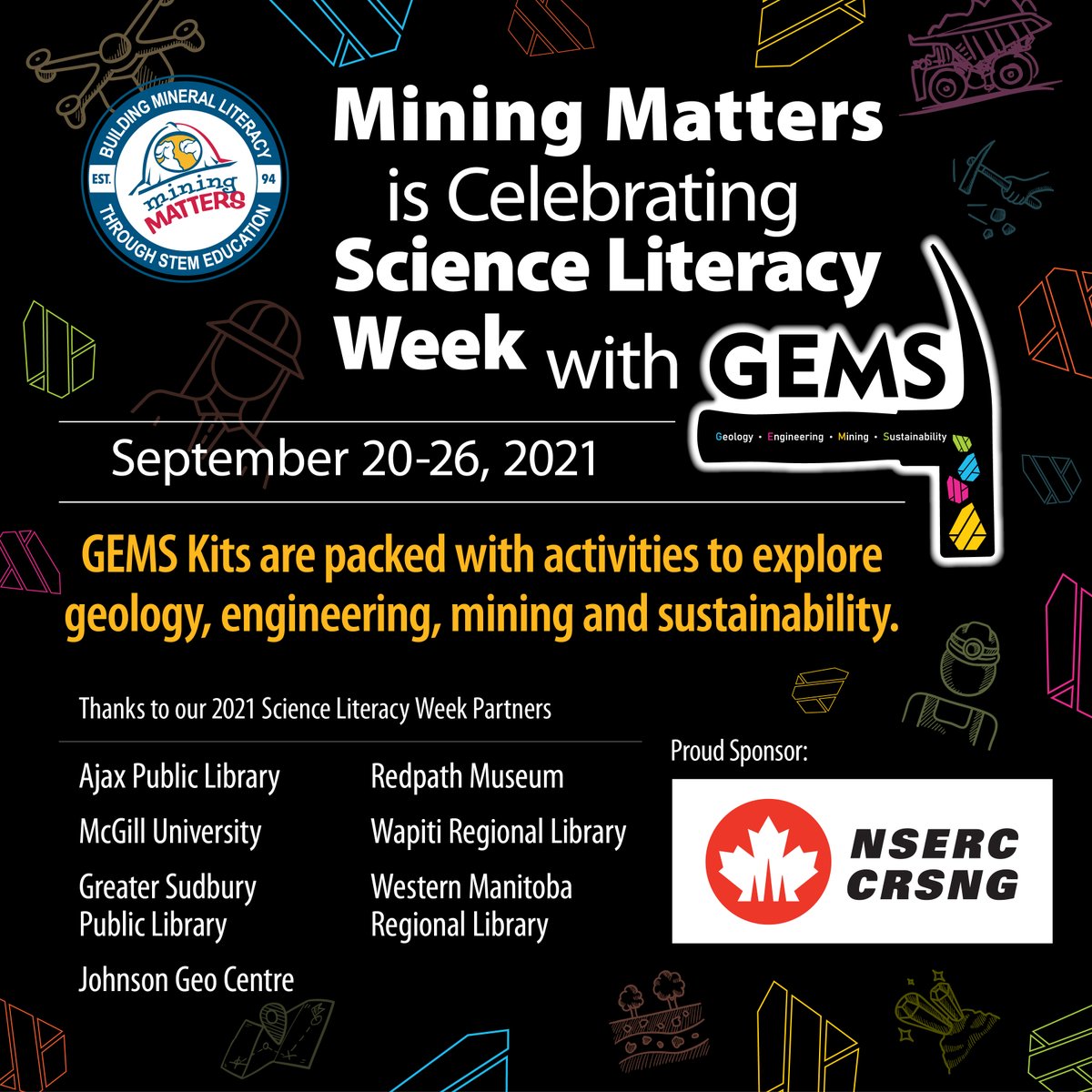 MiningMattersCA's tweet image. #ScienceLiteracyWeek is a Canada-wide celebration of science that encourages students to explore the diversity of Canadian science and how it helps shape our everyday lives.

This year, #MiningMatters prepared 138 GEMS Kits with the support of @NSERC_CRSNG.