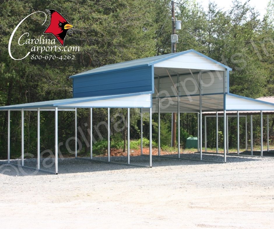 This boxed eave roof style Carolina Barn with gables and step down panels provides the strong 💪protection you need. #cci #carolinacarports #metalbarn #metalbarns #steelbarn #steelbarns #metalbuilding #metalbuildings #steelbuildings #steelbuilding #barn #barns #barnlife