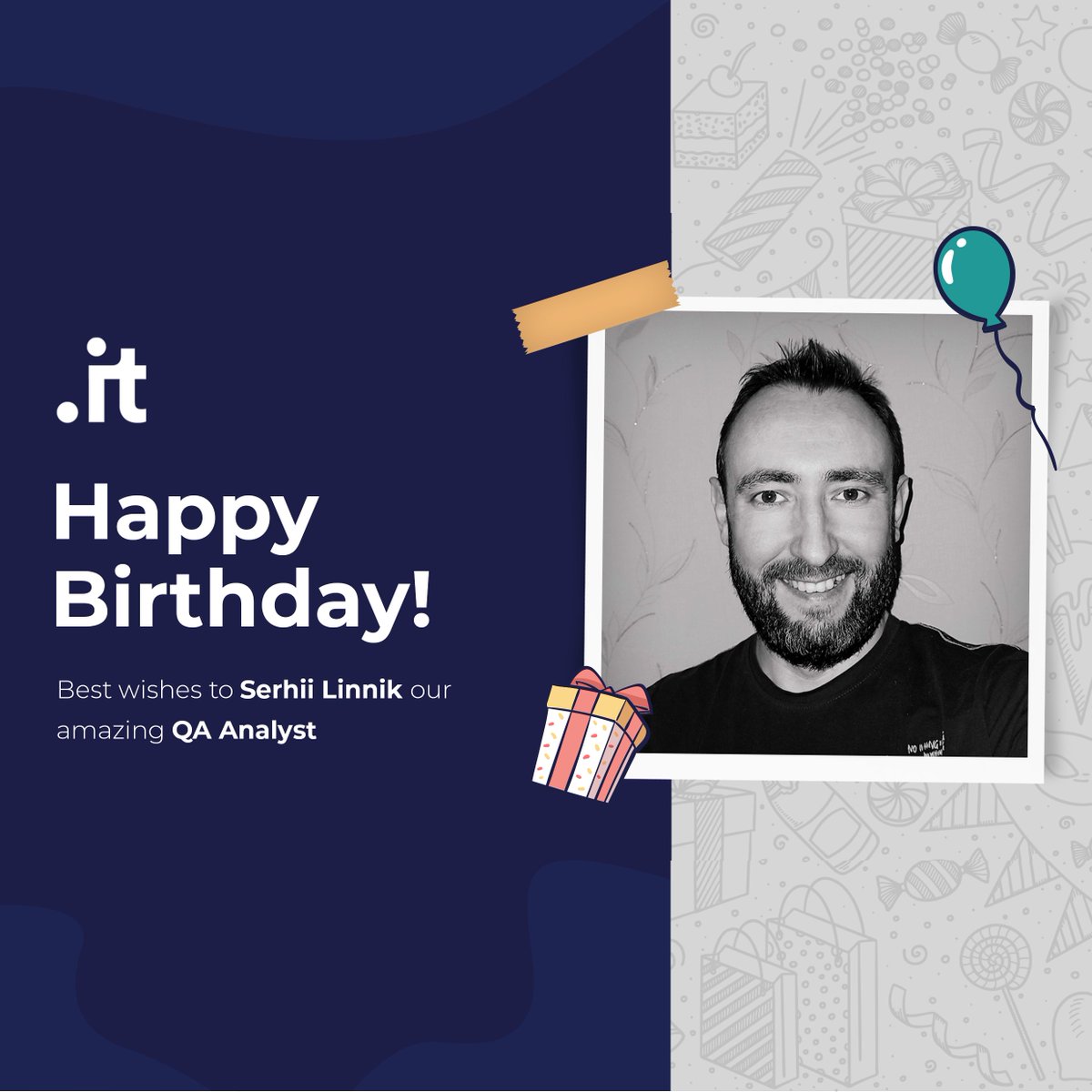 leverage__it's tweet photo. Happy Birthday to Serhii Linnik, our amazing QA Analyst! Serhii is always there to make sure our apps and websites work and look as intended, helping us create great products. Thank you for everything! https://t.co/ARyima8Shc