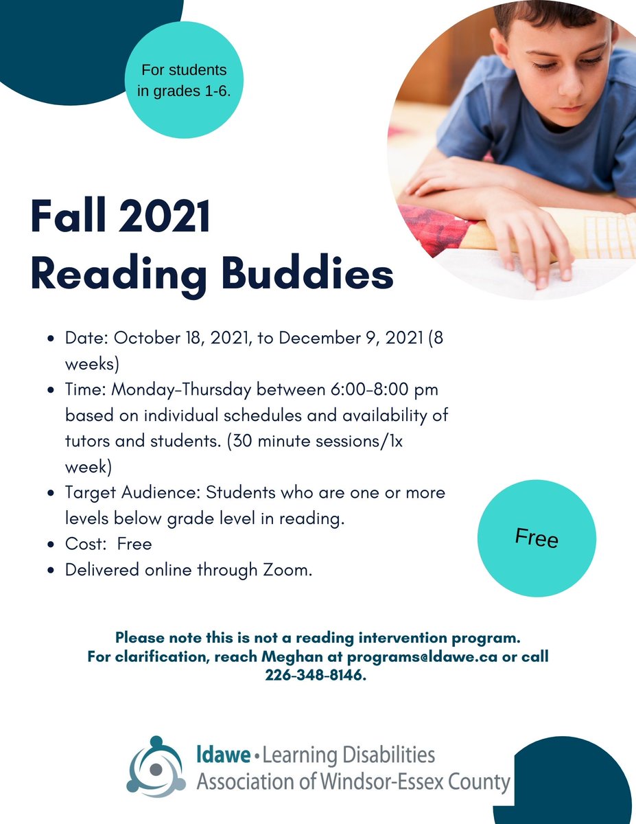 LDAWE1's tweet photo. Registration for our online Reading Buddies program is now open! This free program is designed for students in grade 1-6 who are one or more levels below grade level in reading. #LDAWEcommunity
Sign up here: https://t.co/tBPKt67NRM https://t.co/ivwJo8CRWf