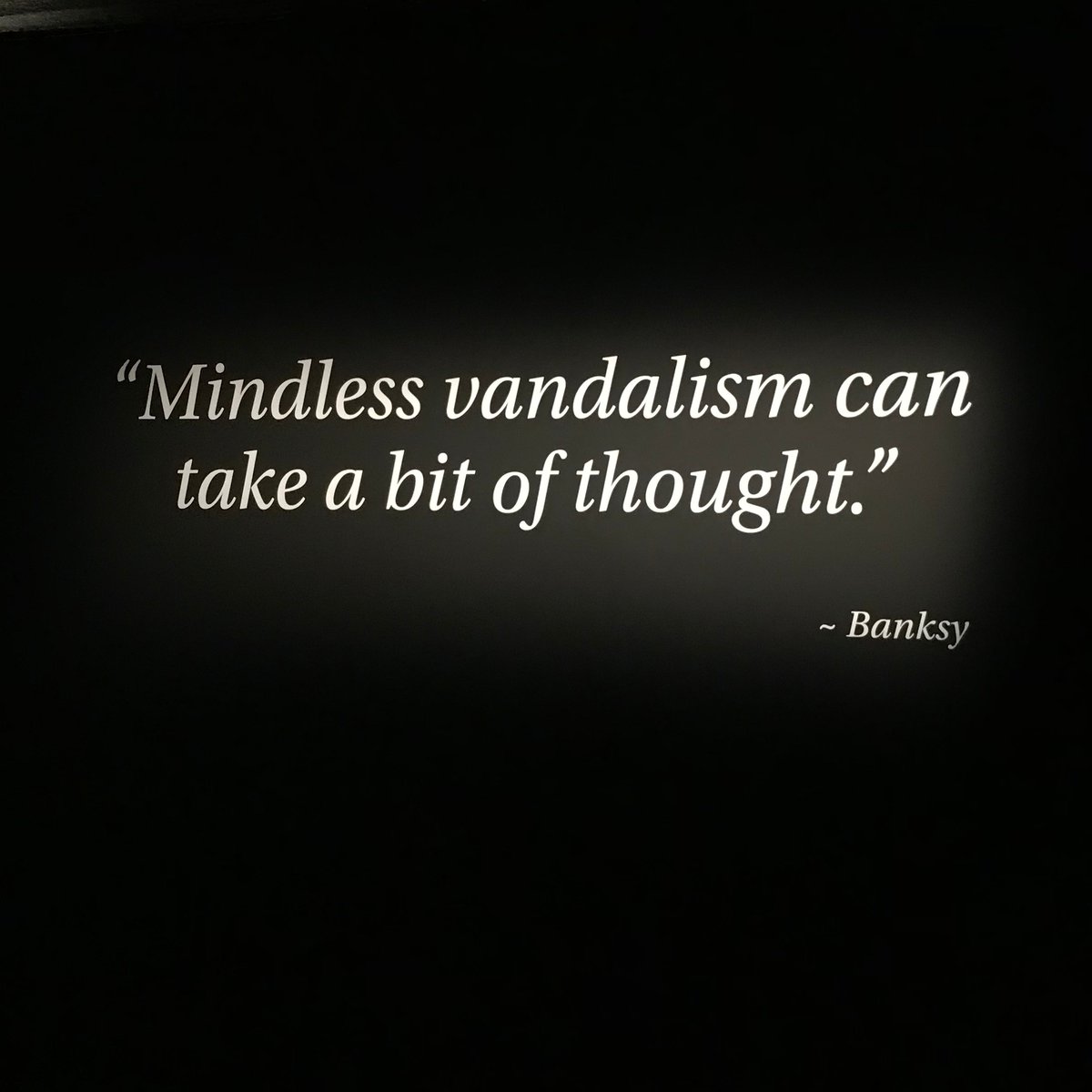 WillBreakspear's tweet photo. The Banksy exhibition in London is worth a visit.
<3 this statement :D

#banksy #art #streetart #graffiti #banksyart #contemporaryart #artist #urbanart #modernart #graffitiart #artwork #streetartist #popart #banksyartwork https://t.co/PS6QCLS4ch