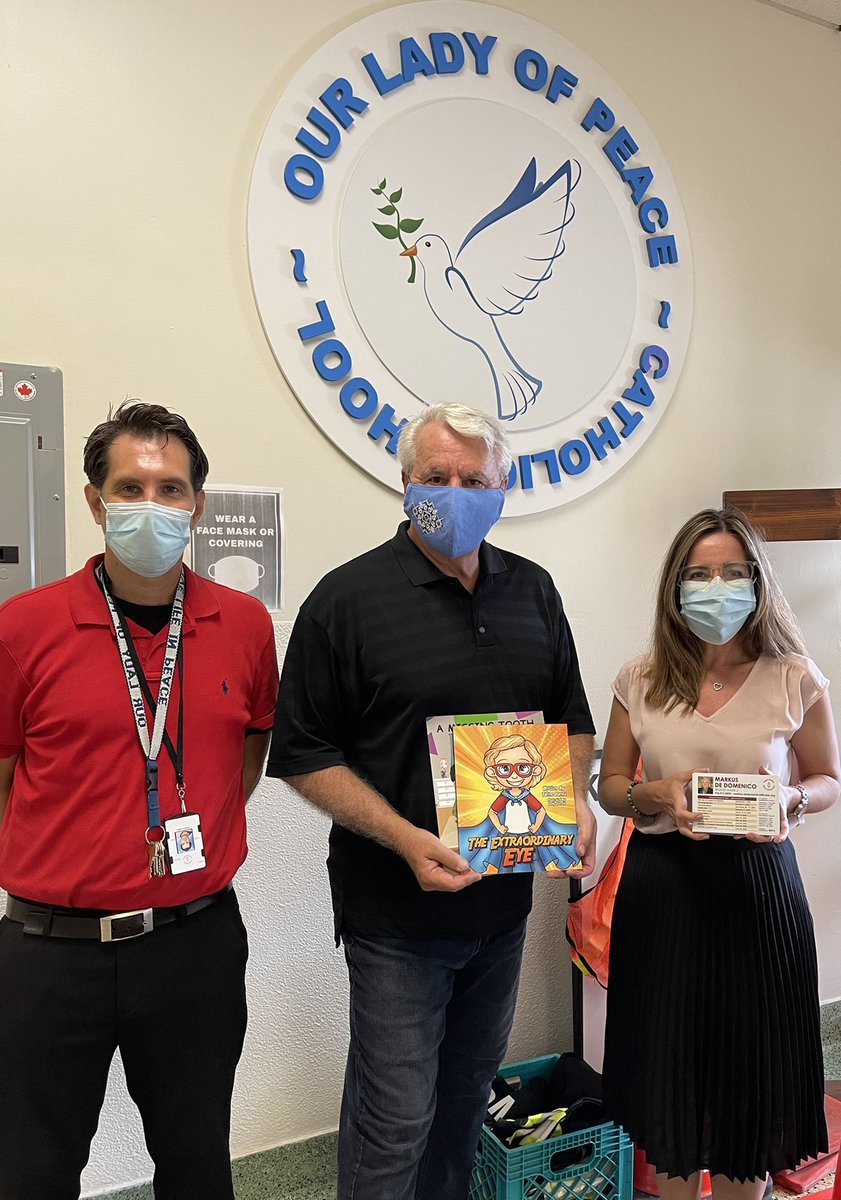 Brought a donation of children’s books and medical grade masks to Our Lady of Peace.TY Principal for the tour of the school, great meeting the new VP and a lively chat on student issues and board policies with a dynamic and engaged Grade 7 class!  <a href="/OLP_TCDSB/">Our Lady Of Peace</a> <a href="/TCDSBdirector/">Brendan Browne</a>