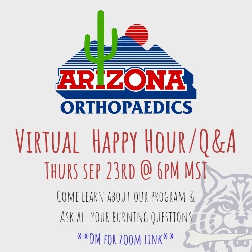 Join us Sept 23rd at 6pm MST for a virtual happy hour / Q&amp;A with our residents!! DM with email to receive Zoom link. #orthomatch2022 #orthotwitter