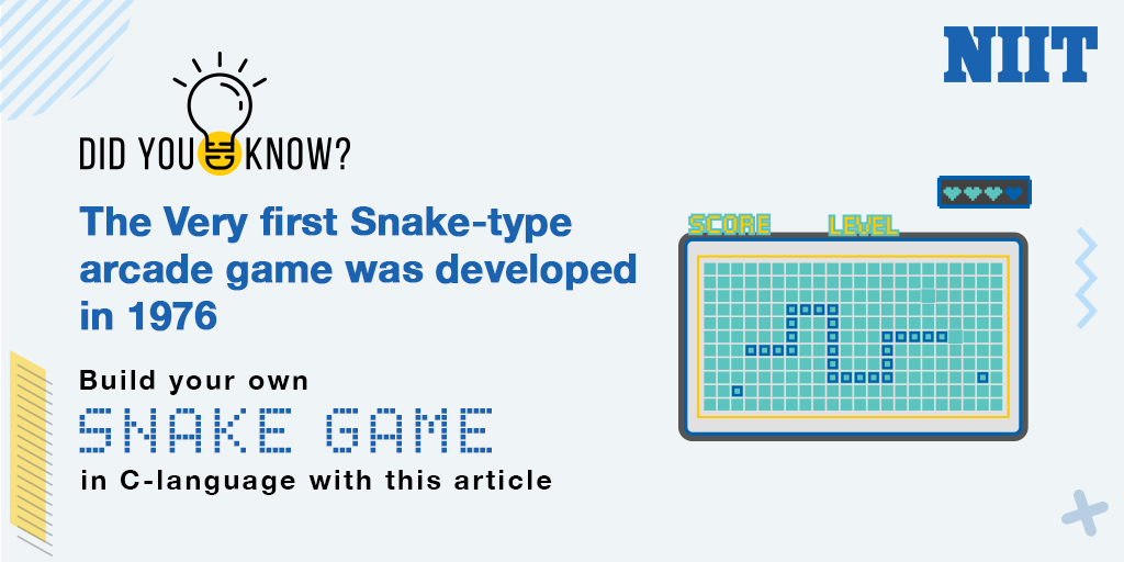 DigitalNiit's tweet image. Develop Snake-games in C-language with this tutorial
👉 bit.ly/Game-Developme…
#NIIT #Gaming #GameDevCourse #OnlineLearning #GameDeveloper #Development #NIITDigital