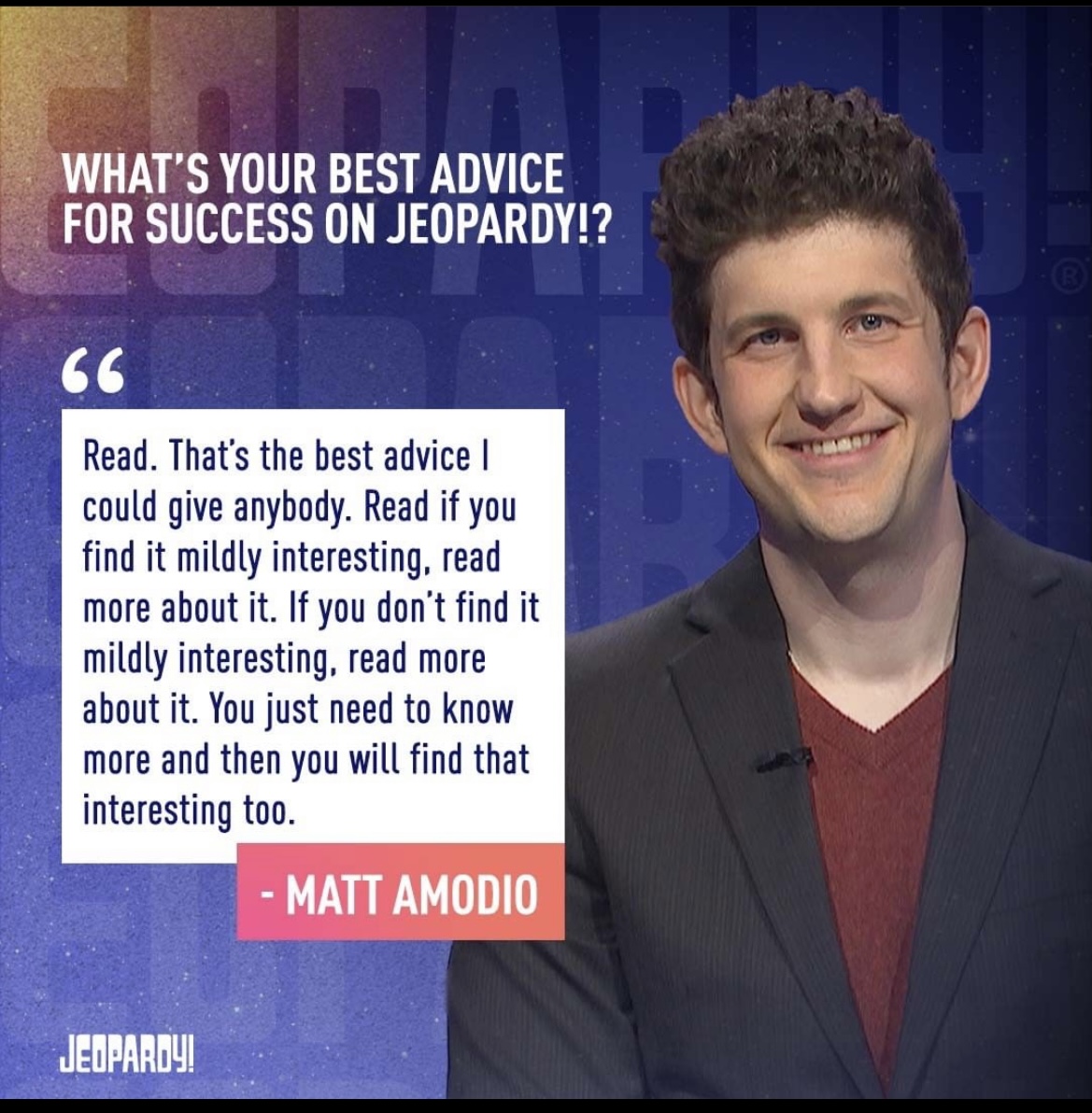 Eastlake School Media Specialist agrees with Matt Amodio! #jeopardy #readingisfun