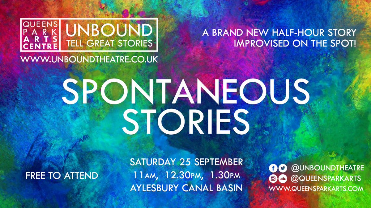 UnboundTheatre's tweet photo. Our second free show as part of @WatersideFestvl's #SeptemberSaturdays is all about #improv! Come and see our team of #UnboundStorytellers improvise three new fairy tales this Saturday (25 Sep) at Aylesbury Canal Basin. 
#Storytelling #Aylesbury #Bucks https://t.co/5pLdHWdAi2
