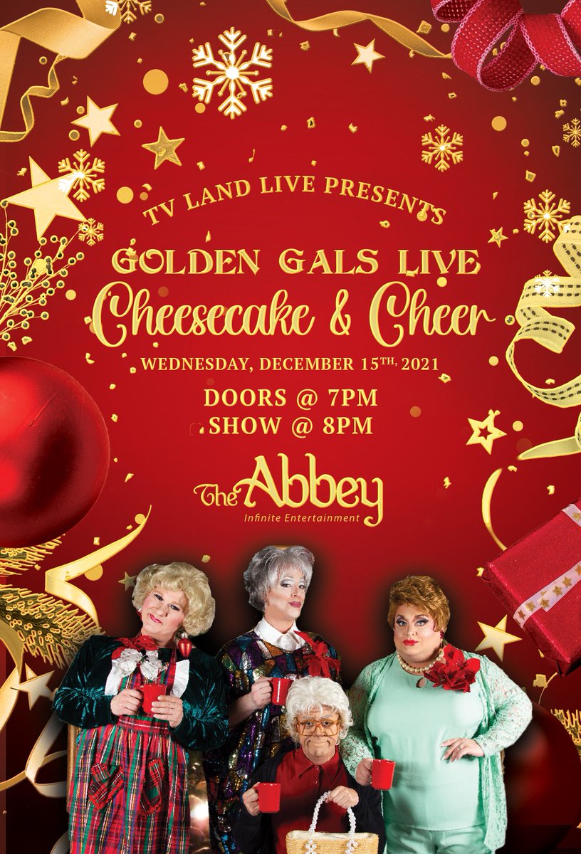 TVLand_Live's tweet photo. Join the WAVE Award Winning Cast and Crew for an all NEW holiday tradition! Blanche, Rose, Dorothy and Sophia deck the halls with Cheesecake and Cheer! 

🎁Get tickets here: https://t.co/bweMPHWTCj

❄️Passholders, please check your emails for a very special offer ❄️ https://t.co/NMlJeD4wMw