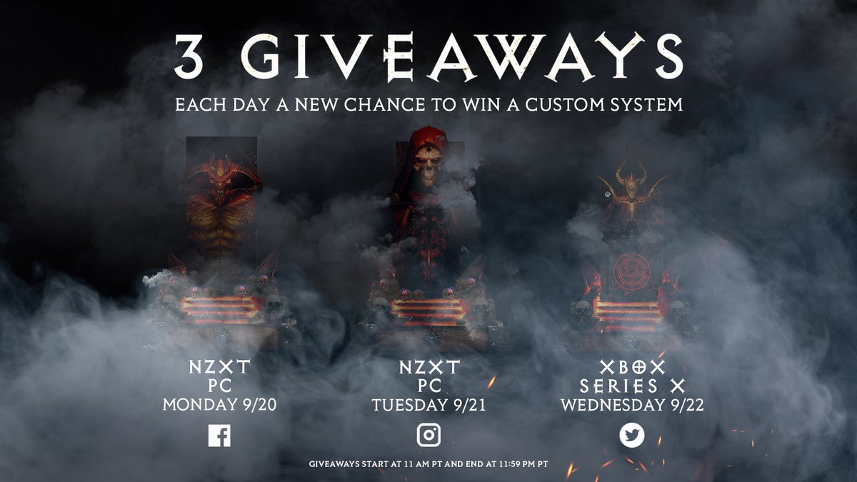 🔥 Three days.
🔥 Three systems. 
🔥 Three channels.

The first giveaway goes live on our Facebook page in 30 minutes. 

<a href="/NZXT/">NZXT</a> <a href="/Xbox/">Xbox</a>

Rules: blizz.ly/3966JCm