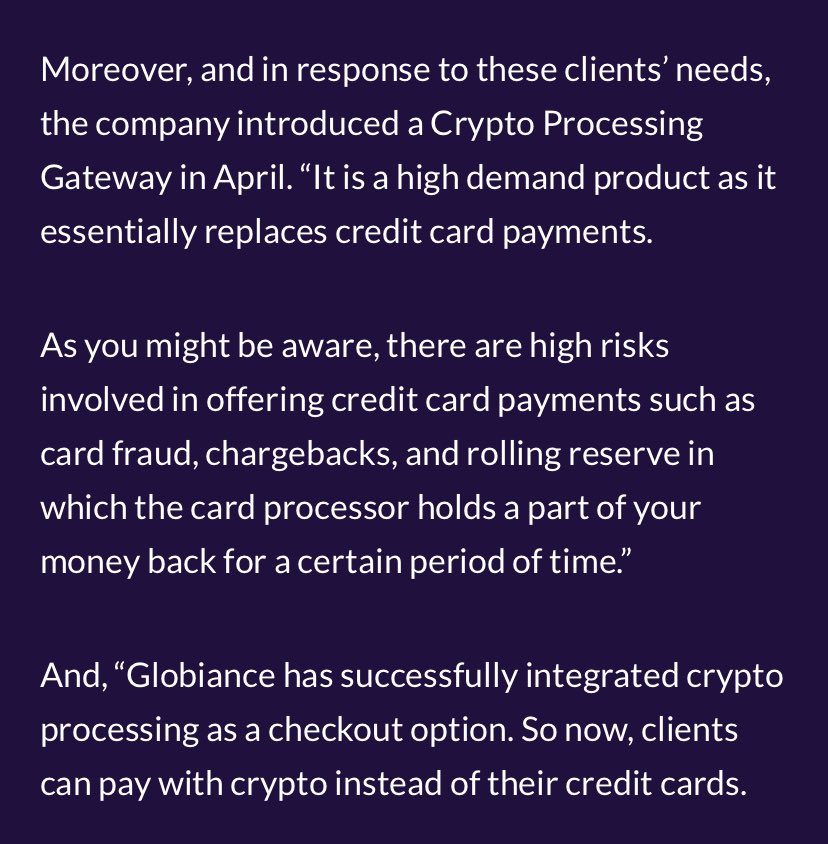 darrinlewisjr's tweet photo. $GBEX Globiance, a Crypto Processing Gateway

“It is a high demand product as it essentially replaces credit card payments.”

#BuiltOnXDC #XDC #XinFin #GBEX https://t.co/RqLYGqNCxs