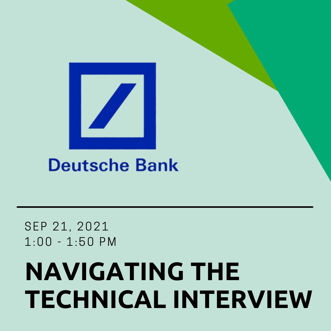 CCI_Bus_Partner's tweet image. Join Deutsche Bank to get an inside look on how to navigate a technical interview. Go to the CCI events page to register.