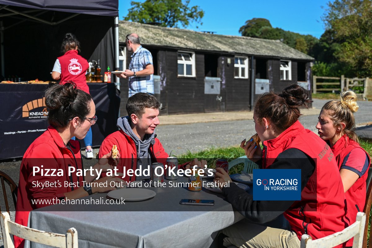 thehannahali's tweet photo. We were at @jeddokeeffe's this afternoon to celebrate the yards triumph in this years new initiative at the @YorkshireRacing Summer Festival, @SkyBet's Best Turn Out Yard Competition. It was the perfect afternoon for a pizza party, supplied by the fab @kneadnfeed! Well done all! https://t.co/IJICesKfFu