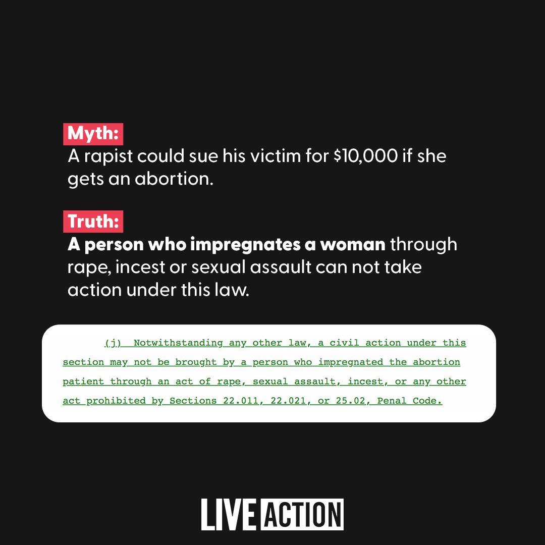 LiveAction's tweet photo. Lies about Texas' life-saving Heartbeat Law have been spreading on social media since it took effect earlier this month. Here is the truth, read from the law itself. https://t.co/saGQP9G8CS