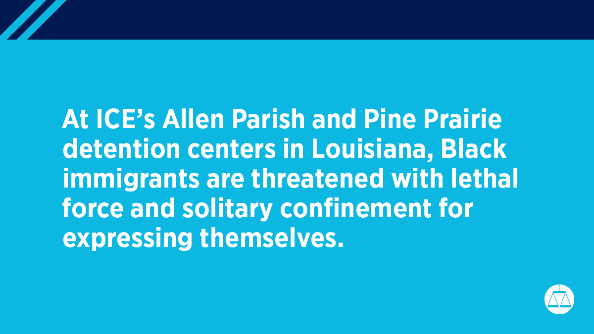 splcenter's tweet photo. The abusive, inhumane, criminal, and racially discriminatory practices at ICE's #PinePrairie and #AllenParish detention centers in #Louisiana MUST end.

The SPLC joined Black migrant survivors in urging DHS to fire those responsible: https://t.co/ztoNrMCJZB

#ShutDownPinePrairie https://t.co/jBUHZSarZ1