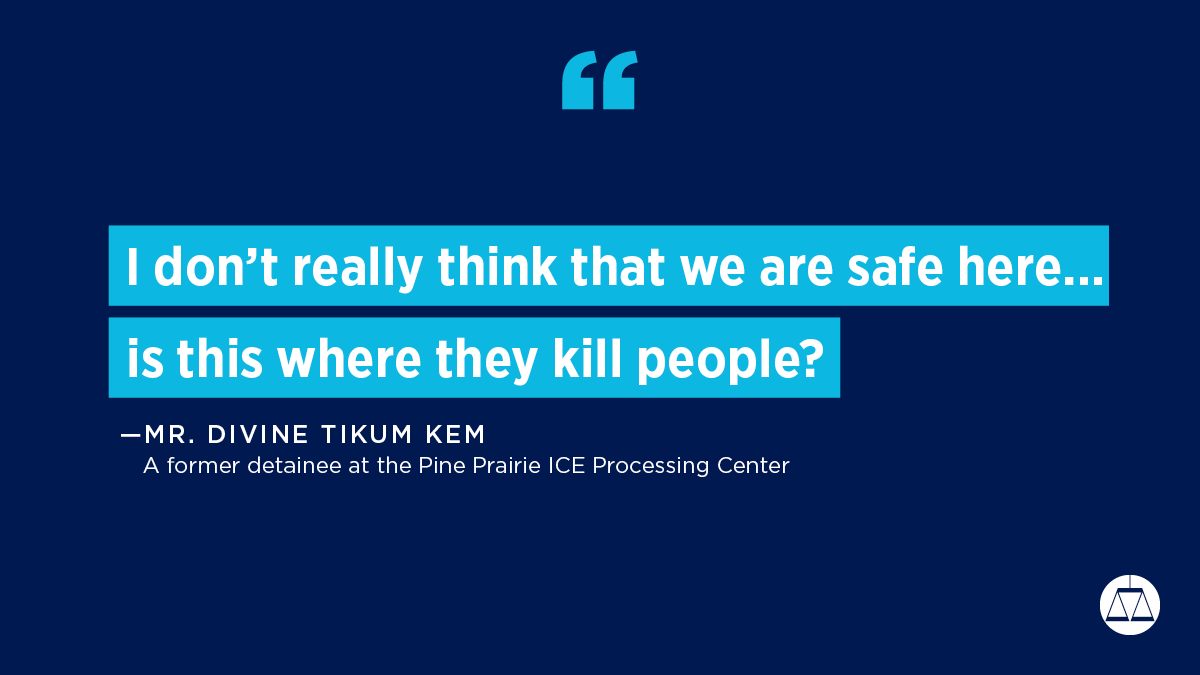 splcenter's tweet photo. At the #PinePrairie ICE center, Divine Tikum Kem was threatened with lethal force and solitary confinement for aligning with the #BlackLivesMatter movement and peacefully hunger striking.
It's past time ICE ended the contracts altogether and shut them down!
#ShutDownAllenParish https://t.co/LRapluBrxL