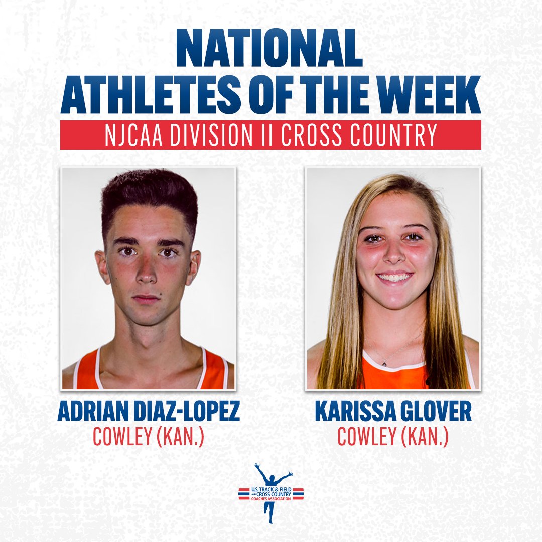 USTFCCCA (@ustfccca) on Twitter photo Here are our π‘ππ§ππ’π‘ππ ππ§ππππ§ππ¦ π’π π§ππ πͺπππ in <a href="/NJCAA/">NJCAA</a> DII Cross Country! #NJCAAXC
M - Adrian Diaz-Lopez, <a href="/CowleyXCTF/">Cowley College XC | Track and Field</a>
W - Karissa Glover, <a href="/CowleyXCTF/">Cowley College XC | Track and Field</a>
π LEARN MORE π
π bit.ly/2XAG52H Here are our π‘ππ§ππ’π‘ππ ππ§ππππ§ππ¦ π’π π§ππ πͺπππ in <a href="/NJCAA/">NJCAA</a> DII Cross Country! #NJCAAXC
M - Adrian Diaz-Lopez, <a href="/CowleyXCTF/">Cowley College XC | Track and Field</a>
W - Karissa Glover, <a href="/CowleyXCTF/">Cowley College XC | Track and Field</a>
π LEARN MORE π
π bit.ly/2XAG52H
