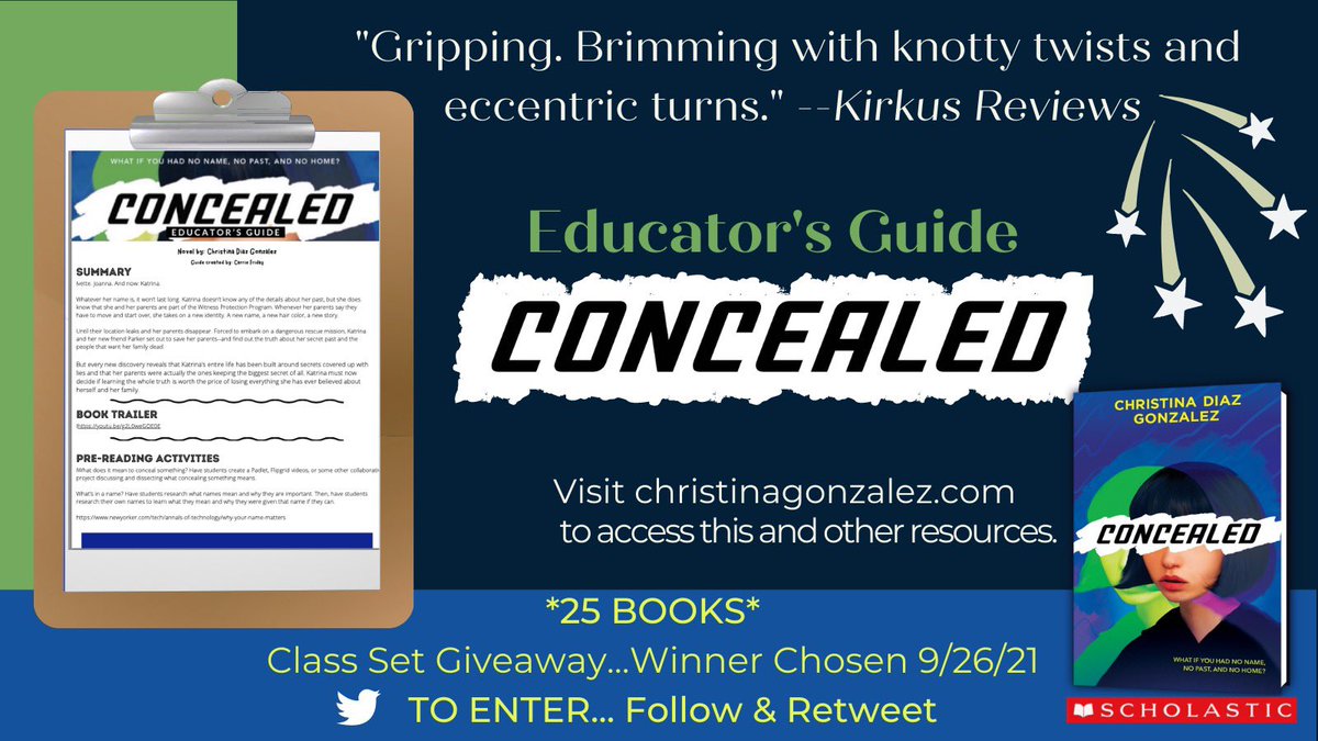 💥📚25 BOOK GIVEAWAY!!📚💥 🎉Celebrating the new Educator’s Guide for CONCEALED by giving away a CLASS SET of 25 books!🎉 RT & Follow by 9/26… bc educators can’t have their greatness CONCEALED! 😄 #preorderConcealed #mgbooks #litreviewcrew #bookposse #booktrek #bookallies