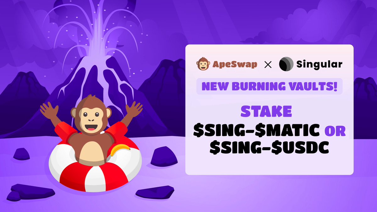 ApeBond's tweet photo. We've launched new vaults with @SingularFarm on @0xPolygon 🟣⚪️

🗓 #BSC vaults coming September 24th, 02:00 UTC

🔥🏦 https://t.co/LvpWApawJf https://t.co/zrgK7jnReQ