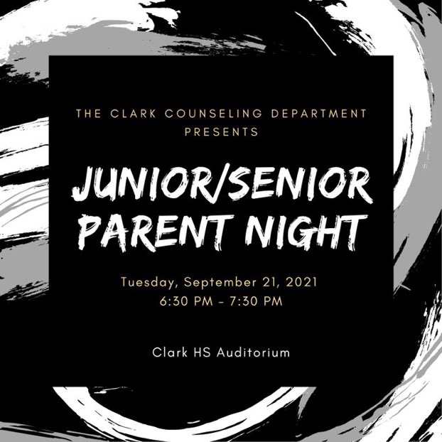 TOMORROW 09/21: Junior/Senior Parent Night in the Auditorium.  Information will be given on applying to colleges, ordering transcripts, and applying for financial aid.🐾🎓