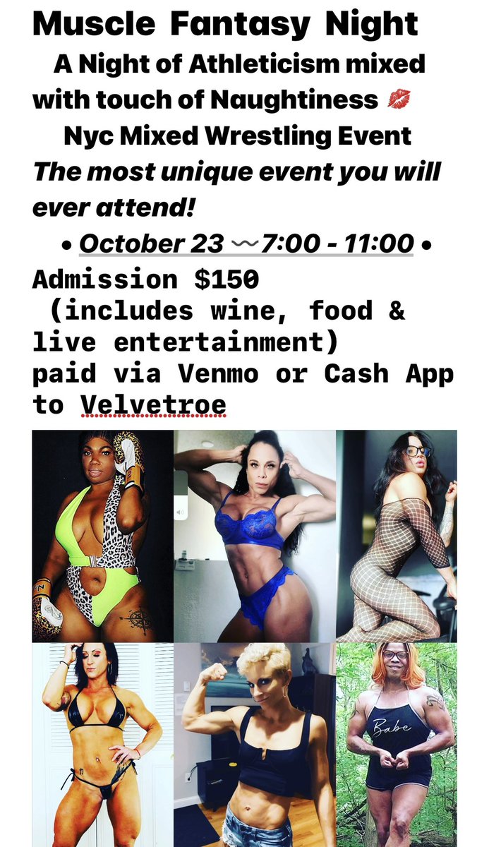 ⭐️You do not want to miss out on this exclusive Muscle Fantasy Night ⭐️ DM for more information & to prebook your mini sessions with the ladies below ⬇️ #FemaleBodybuilder #femaleempowerment #powerfulwomen #grappling  #WrestlingCommunity #femalemuscle #nycevent