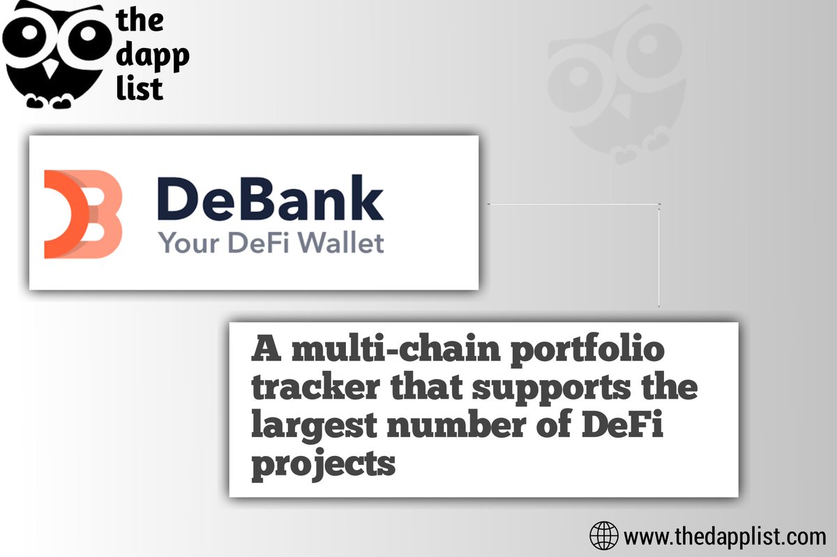 SatoshiScribes's tweet image. ❣️@DeBankDeFi listed this week on @thedapplist's V2 🎉

✔️They aim to build a bridge between users &amp;amp; DeFi tech to bring secure, efficient and transparent financial services to everyone.
✔️Hunt your favorite Dapps &amp;amp; get them listed!

#TraverseToWeb3 w/ us v2.thedapplist.com