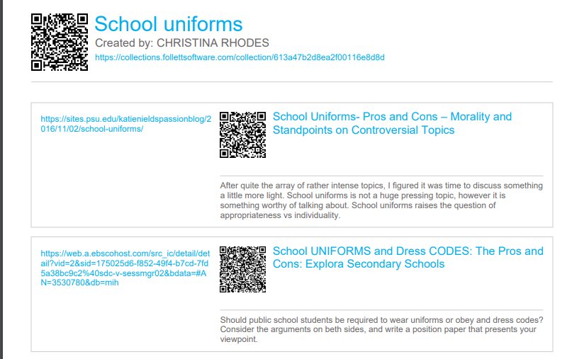 Mr.  Burkehouse’s class did a wonderful job in their Speech and Debate class as they researched the pros and cons of school uniforms to prepare for their debate!  They researched using EBSCO and stored all research on Destiny Collections!  #WCSDlibraries