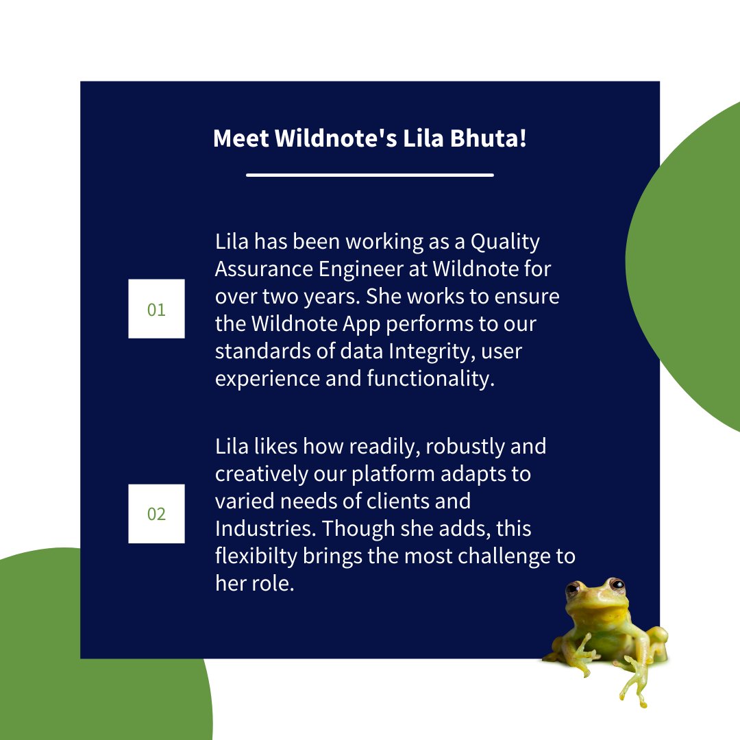 WildnoteApp's tweet image. Team Spotlight ✨

Meet Wildnote's Quality Assurance Engineer, Lila Bhuta!

#Wildnote #GoFastGetItRight #EnvironmentalConsulting #EnvironmentalCompliance #TeamSpotlight #EmployeeAppreciation
