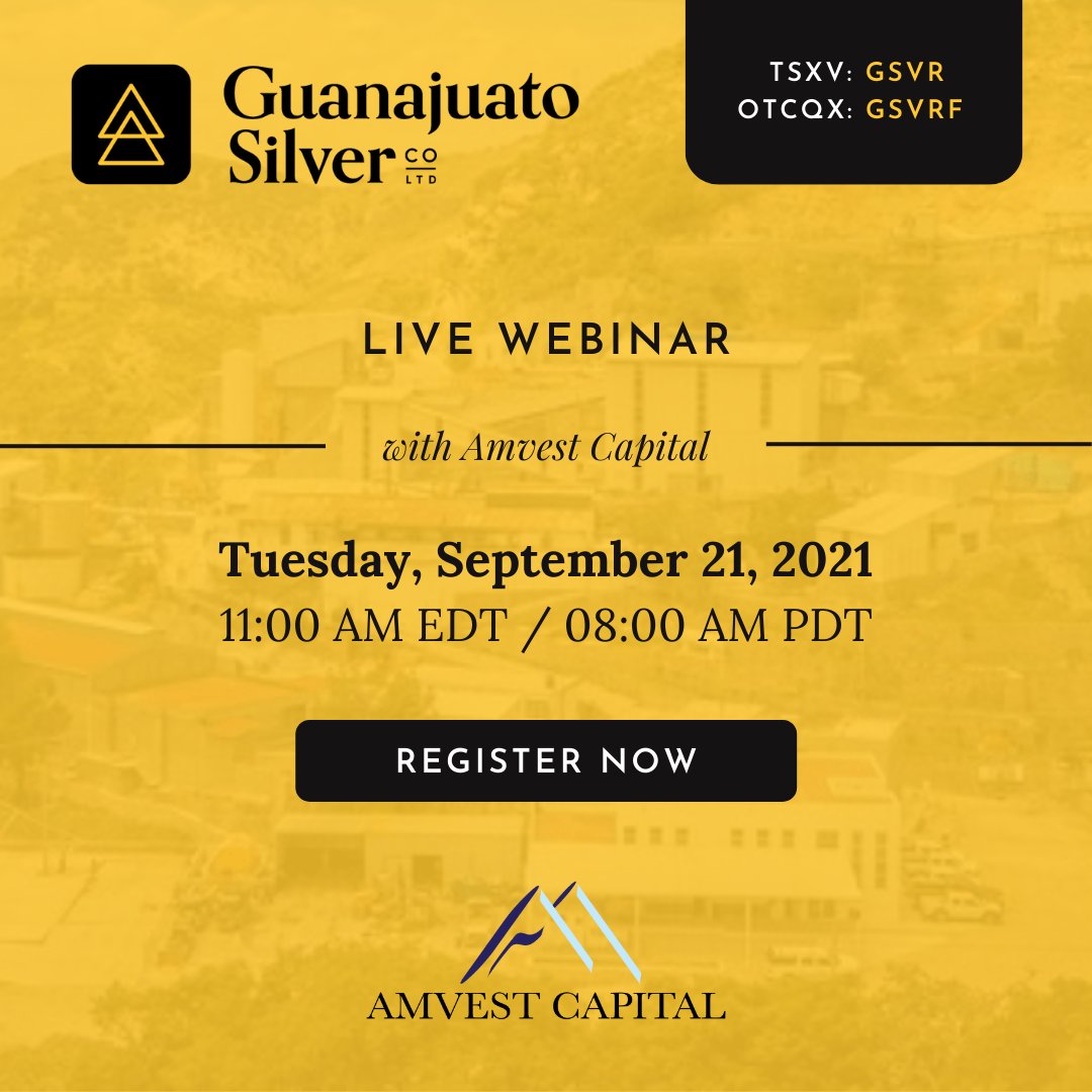 GSilver_co's tweet photo. Join #GSilver's CEO James Anderson for a live webinar with @AmvestCap tomorrow, September 21 at 11:00 AM EDT. James will be highlighting some near-term catalysts at the Company's past-producing projects in #Mexico.

Register here: https://t.co/7IRb9vSKNT

$GSVR $GSVRF #Mining https://t.co/QVmbaIwaOZ