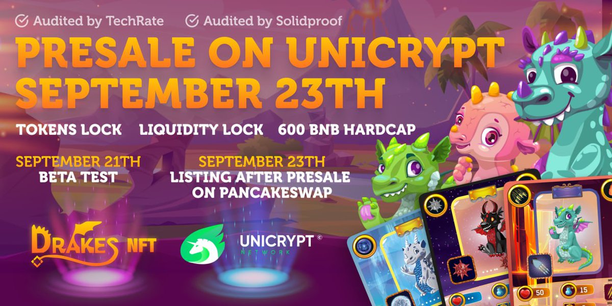 🚀 Airdrop: DrakeNft
💰 Value: 10,000 DRKE
👥 Referral: 45,000 DRKE
📊 Market: Unicrypt
📼 Audit: Techrate and Solidproof 
📋 Contract: BSCscan
📅 End Date: 23rd September, 2021

Talk with the Telegram Bot
t.me/DrakesNft_Aird…

#Airdrop #Crypto #Airdrops #cryptocurrency