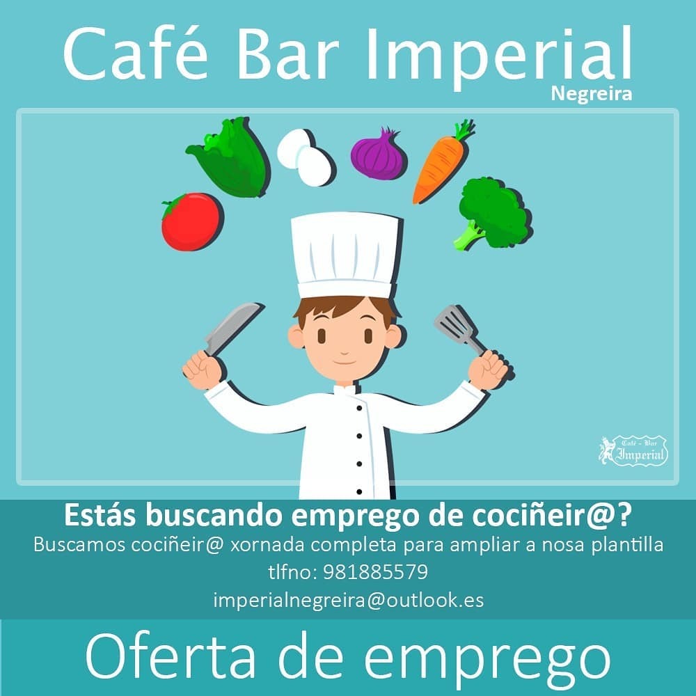 cafebarimperial's tweet photo. ¿𝗘𝘀𝘁á𝘀 𝗯𝘂𝘀𝗰𝗮𝗻𝗱𝗼 𝘁𝗿𝗮𝗯𝗮𝗹𝗹𝗼 𝗱𝗲 𝗰𝗼𝗰𝗶ñ𝗲𝗶𝗿@? 👩‍🍳 
Ponte en contacto connosco no mail imperialnegreira@outlook.es.
#ofertaempleo #ofertatraballo #ofertadeempleo #Negreira #BarImperial #cociñeiro #cociñeira #cocinero #traballo https://t.co/8I8wQKxmFm https://t.co/5VHOpThmIS