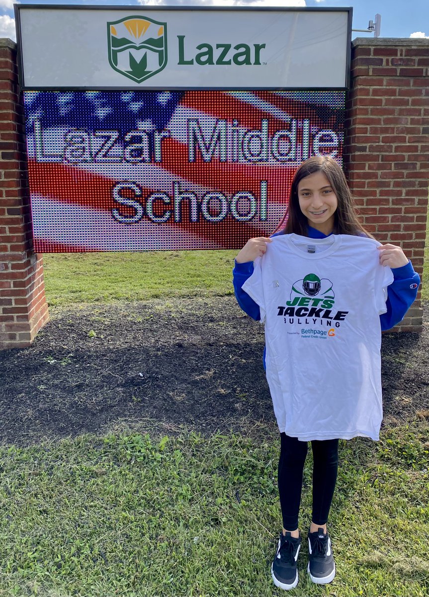 Congratulations to 7th grader Brianna for being named our September Upstander of the Month.  Brianna is courteous and looks out for others.  Enjoy the <a href="/nyjets/">New York Jets</a> game!  #JetsTackleBullying <a href="/STOMPOutBullyng/">The Official STOMP Out Bullying</a> @LoveBethpage