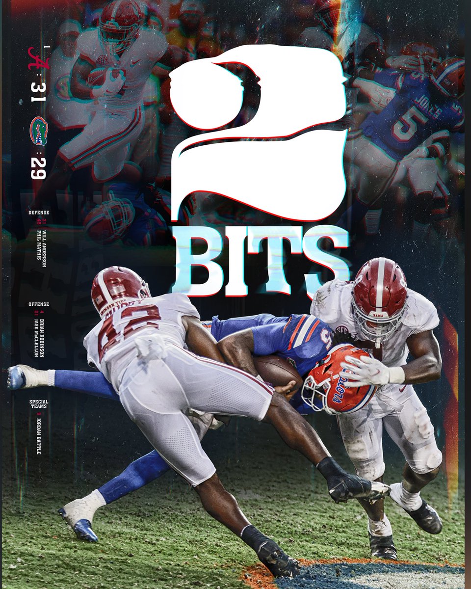 AlabamaFTBL's tweet photo. Game Win Poster: Florida 
🐘: 31 🐊: 29

#BamaFactor #RollTide https://t.co/645OfEalbp