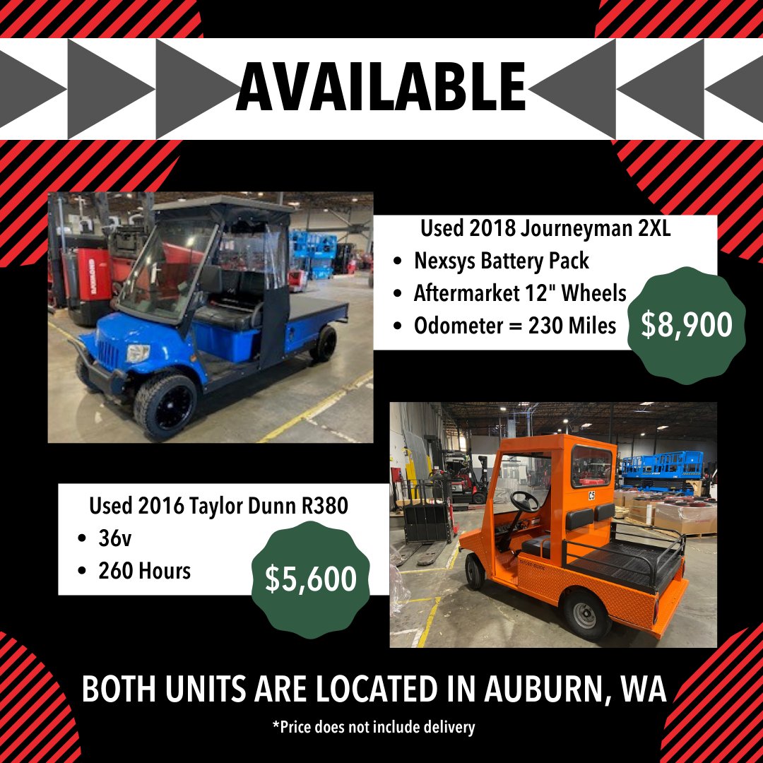 Available! Available! Available! Both units are at our Auburn, WA location. If interested in either of these utility vehicles, reach out via email to sales@raymondwest.com.