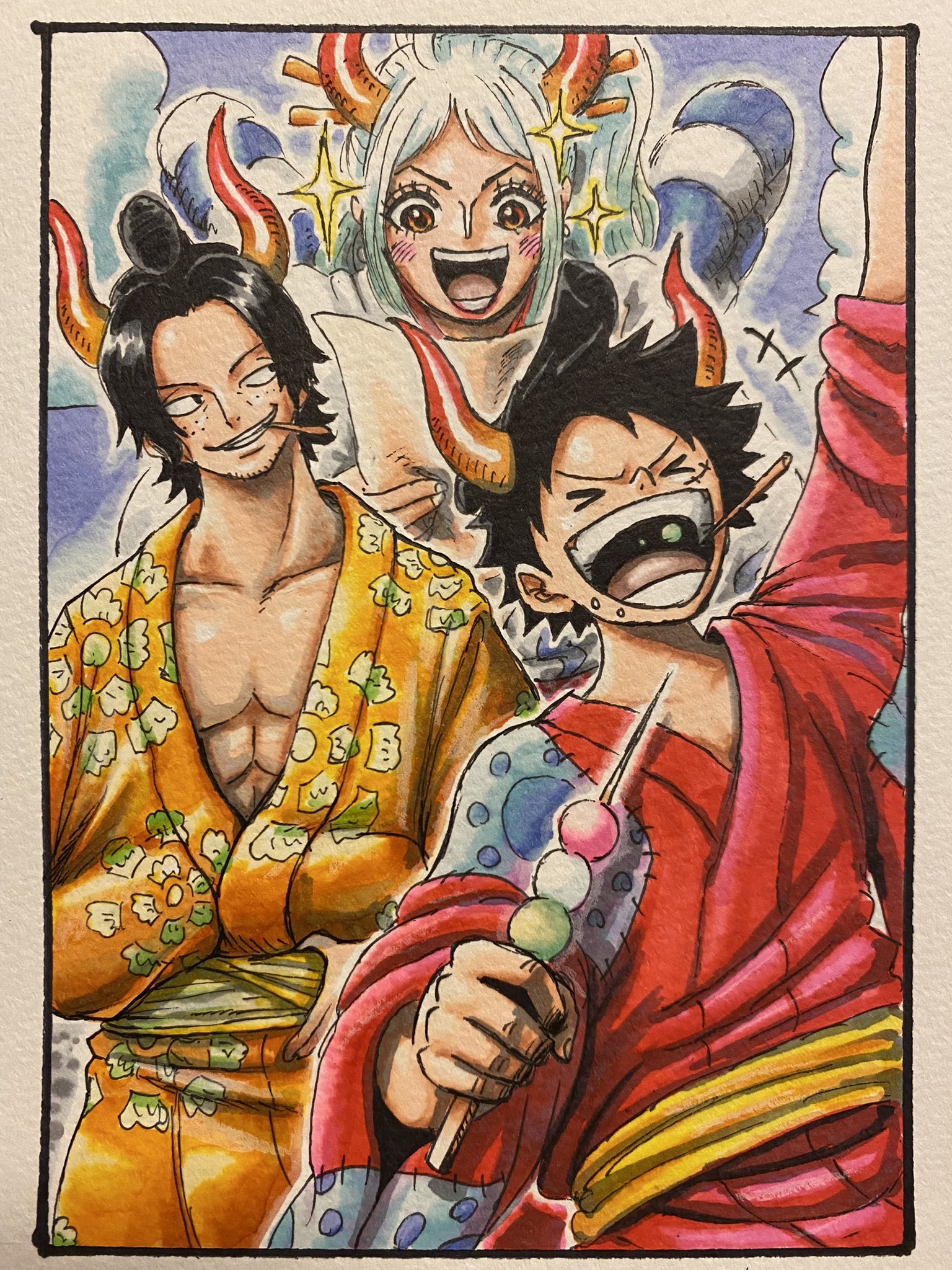 サトー D スケ もしも 鬼の三兄弟だったら Onepiece イラスト ルフィ エース ヤマト T Co Snpmzrzixn Twitter