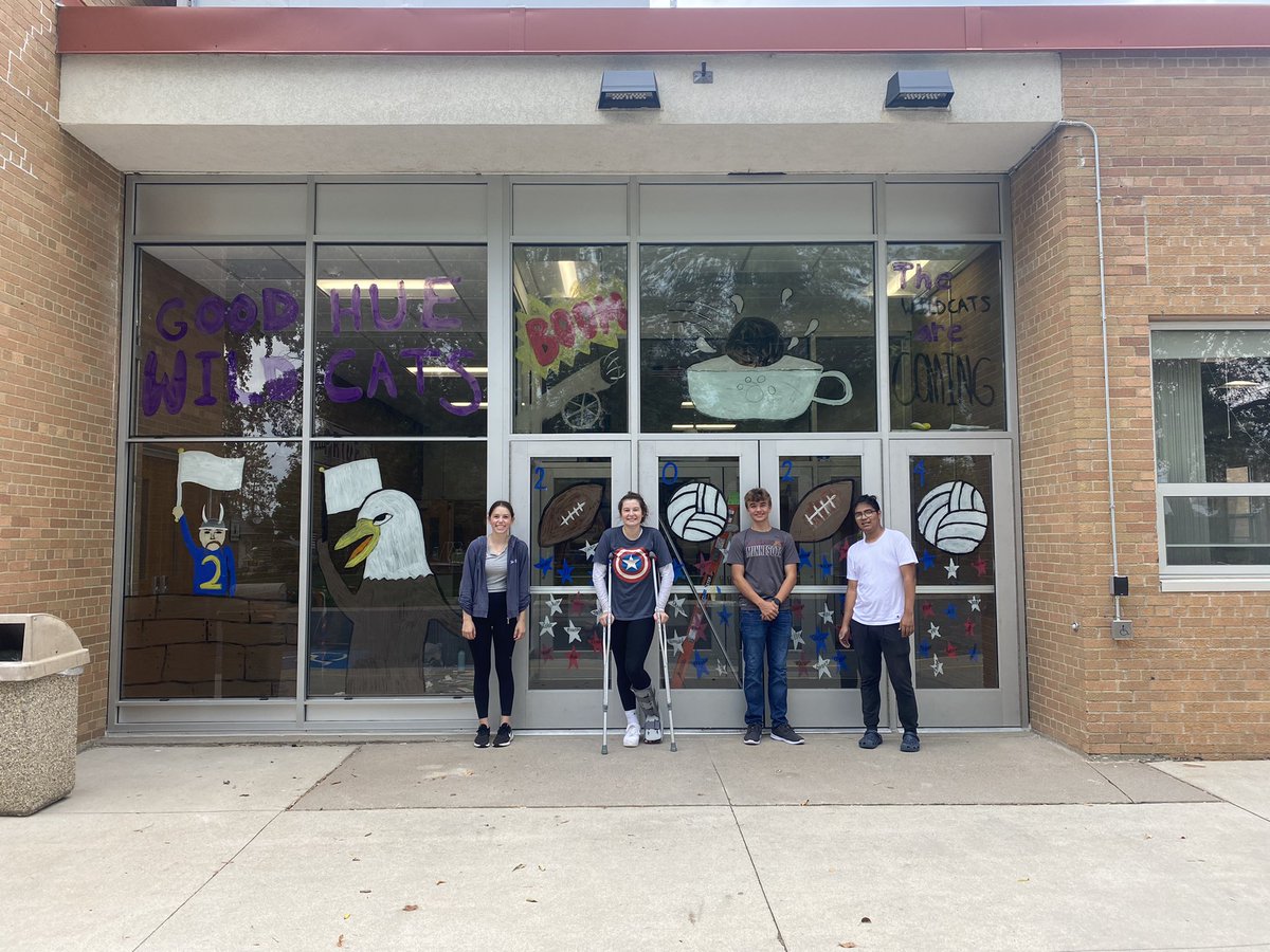These four did an AMAZING job on the 10th grade window! #homecoming #goodhueschool