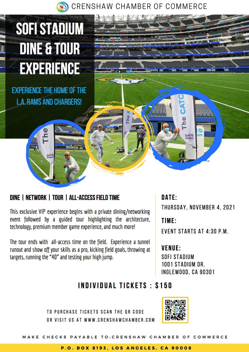 Join us November 4th for the SoFi Dine &amp; Tour Experience! Click on the link for more details or scan the QR Code on the Flyer.
conta.cc/3zrXSpi