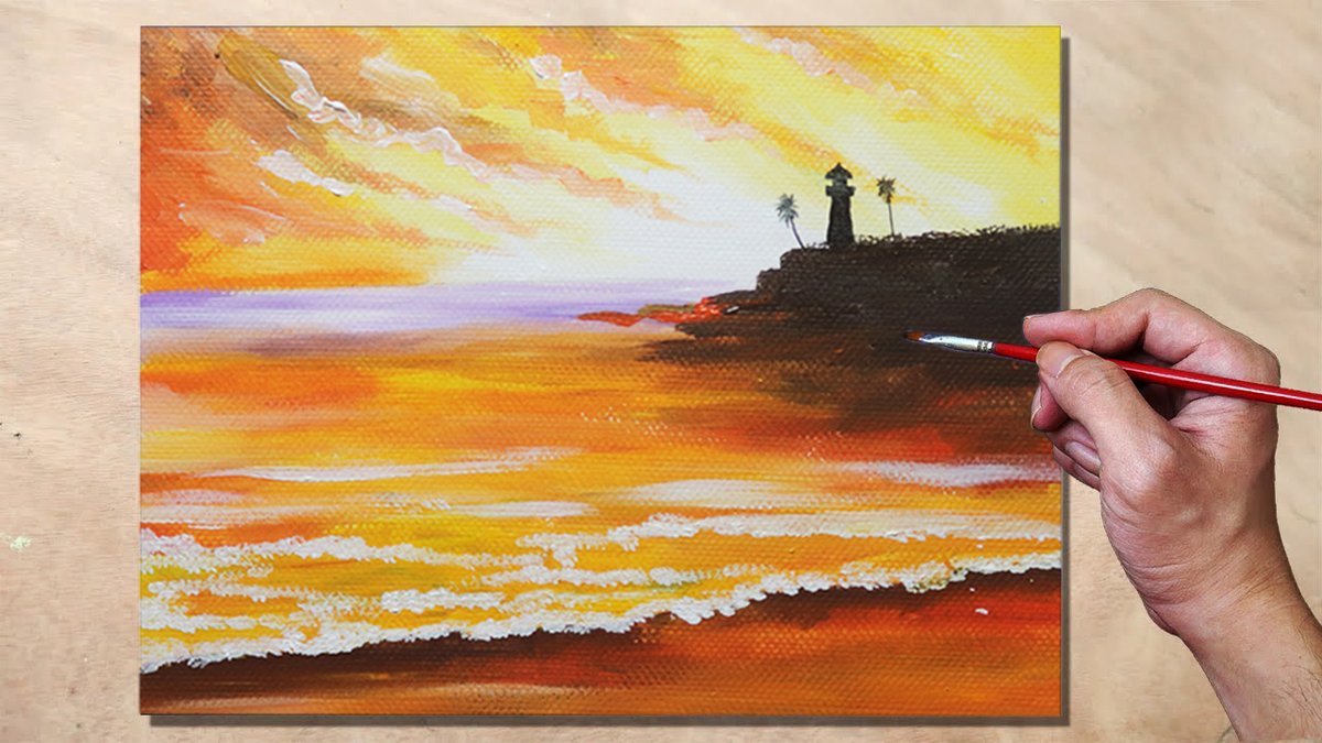 Lighthouse Seabank Sunset Acrylic Painting | Beautiful Landscape Paintin... youtu.be/c9z1EIHQYrU via @YouTube