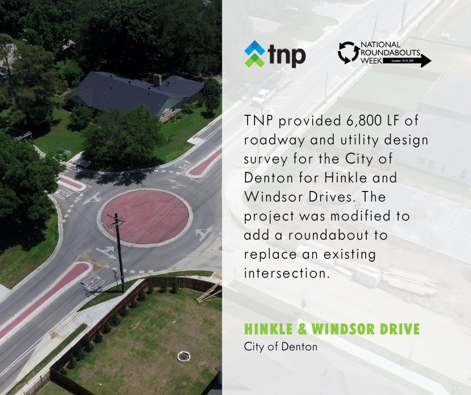tnpinc's tweet photo. We will be highlighting some of our roundabout projects for #roundaboutsweek.
Check out Hinkle &amp; Windsor Drive, designed for the City of Denton!

#tnpprojects #civilengineering https://t.co/MCHuFk7hpa