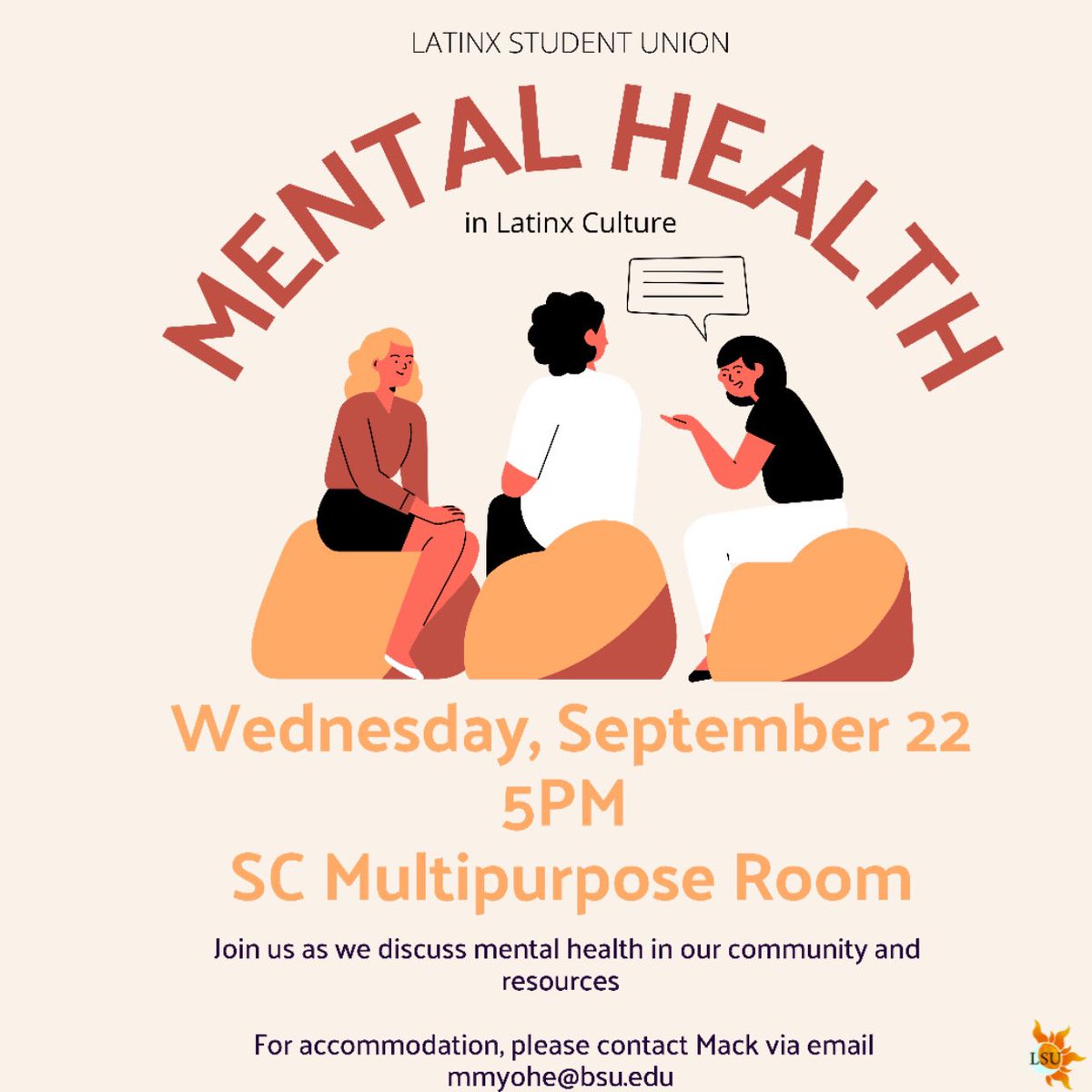 BallStateLSU's tweet image. Mental health is important, Familia. We will discuss mental health in the Latinx community and resources. Know that as a family we want you to be the best version of yourself. Wednesday, September 23 at 5PM located at the Student Center Multipurpose Room. TEN CUIDADO 💛💛