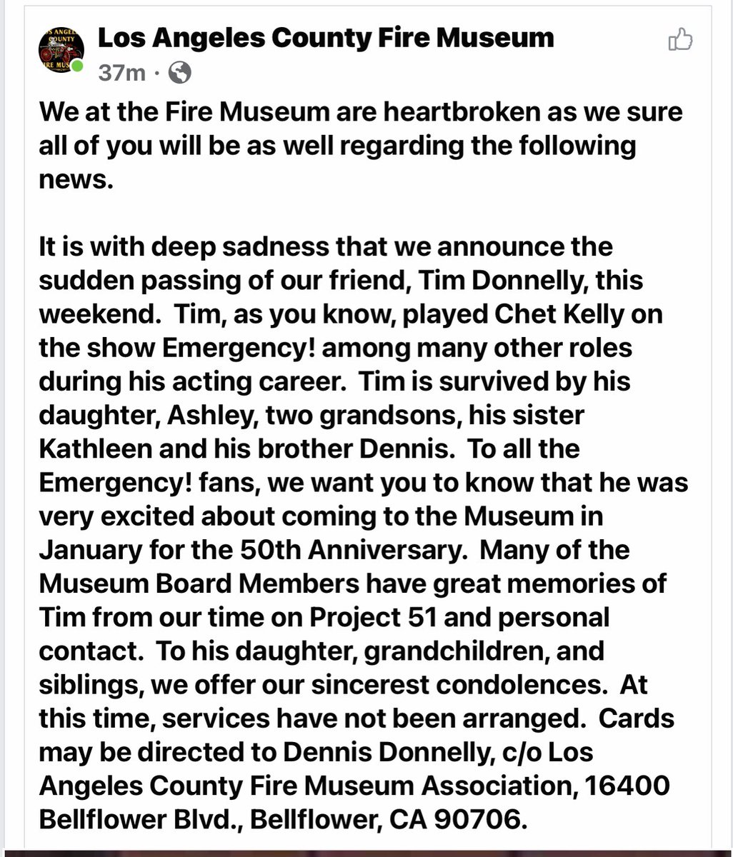 SunCoastChief's tweet photo. Friends. It is great sadness that a share that “Engine 51” is down a man. Thank you Mr. Donnelly for the entertainment and influence on the trajectory of many of our lives https://t.co/Qzw98M3hOu