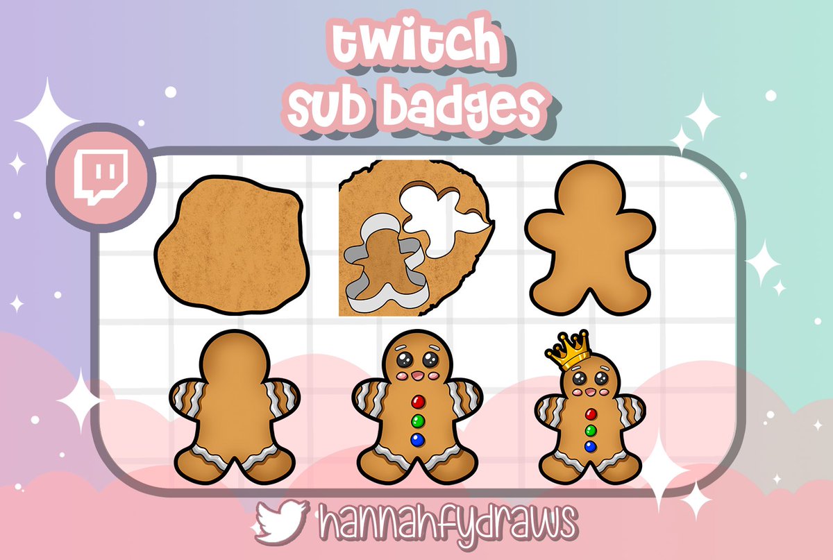 gingerbread badges for <a href="/SupremeCharl/">SupremeCharlatan</a> :D
My commissions are open, dm me if you need Twitch emotes or sub badges! 
#emoteartist #twitchemote #twitchbadges #subbadges #commissionsopen #gingerbread