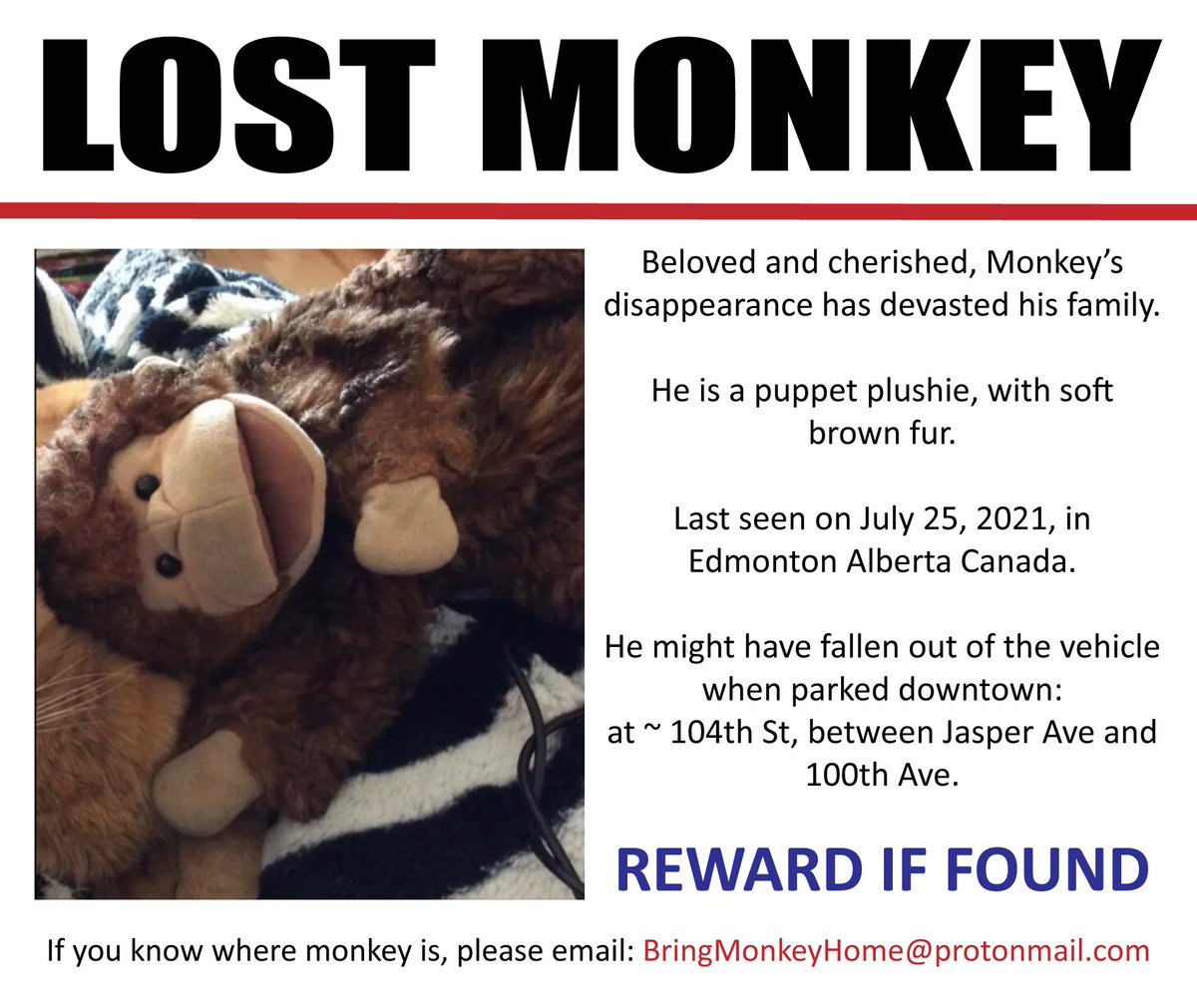 Pweez share and halp #BringMonkeyHome.

#YEG #MissingMonkey